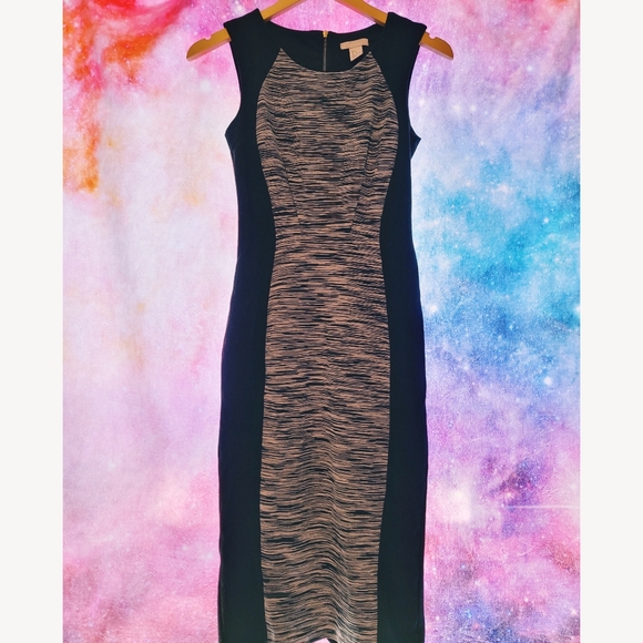 H&M Women's Dress Sz S Ponte Knit Midi Pencil Sheath Black Gray Sleeveless - Picture 2 of 6